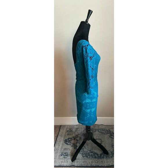 FREE PEOPLE INTIMATELY Women's Cut Teal Stretch Bodycon Midi Dress Size M/L - Picture 5 of 8